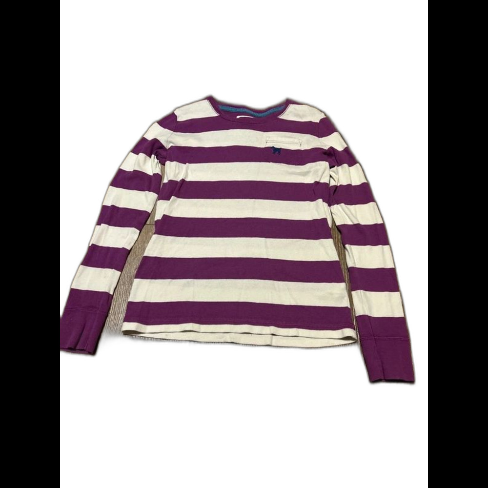 Mini Boden Girls Purple White Striped Long Sleeve Pocket Tee – Size 11-12Y
